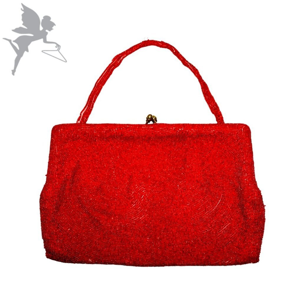VERY VINTAGE Red Seed Bead Evening Bag